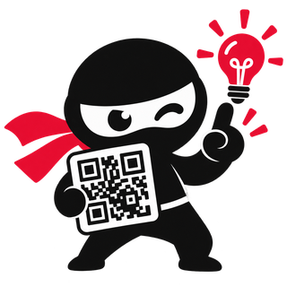 Mascotte ninja avec une ampoule et un QR Code.