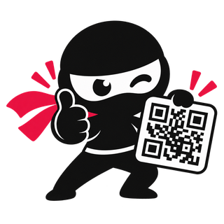 Mascotte ninja présentant un QR Code et levant le pouce.