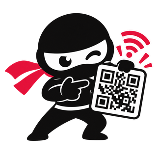 Mascotte ninja montrant un QR Code associé au Wi-Fi.