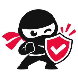 Mascotte ninja avec un bouclier, illustration de la sécurité d’un QR Code.
